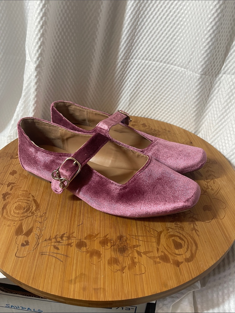 Sam & Libby Dusty Rose Velvet Mary Jane Flats with Buckle Womens size 9
